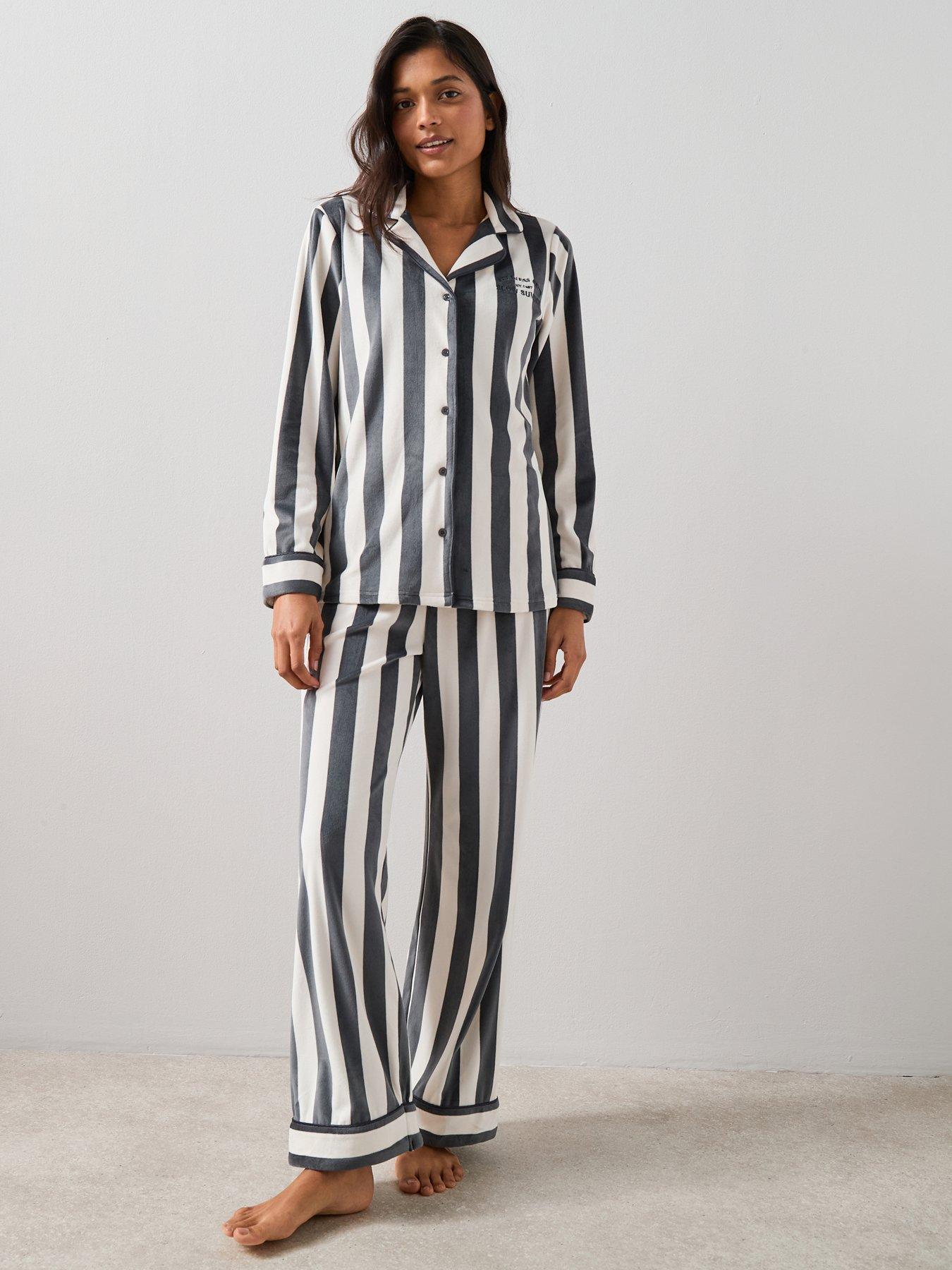 the-very-collection-stripe-fleece-revere-pyjama-set-grey
