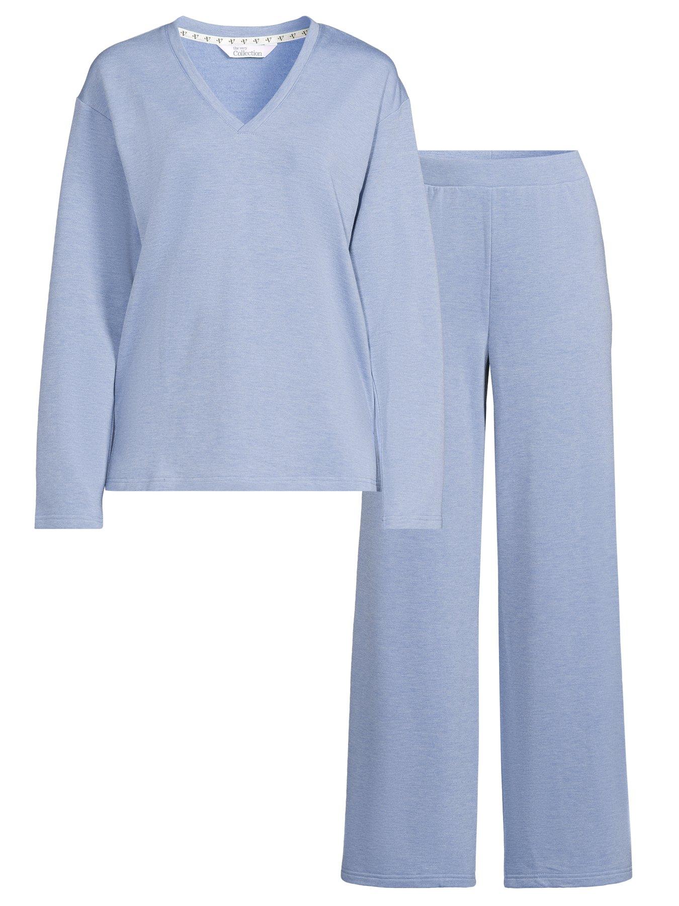 Image 7 of 7 of The Very Collection V Neck Long Sleeve Top And Wide Leg Loungewear Set - Blue