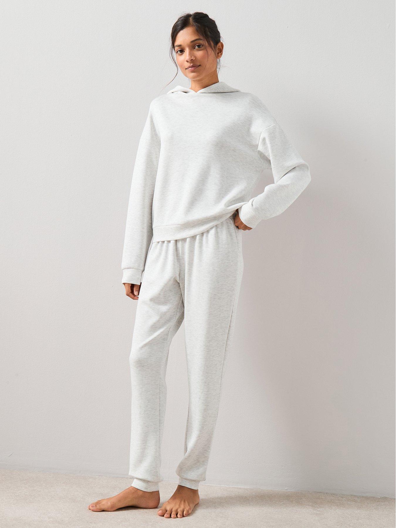 front image of the-very-collection-marl-hoodie-and-jogger-loungewear-set-grey