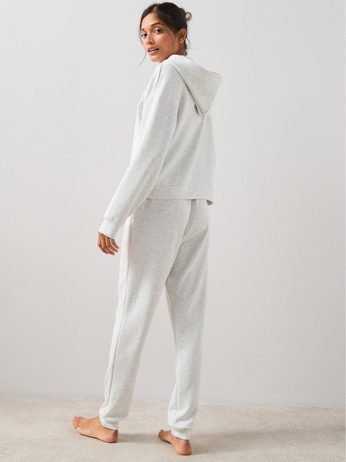  image of the-very-collection-marl-hoodie-and-jogger-loungewear-set-grey