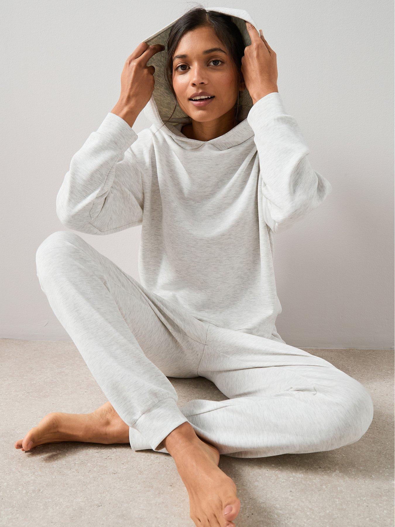  image of the-very-collection-marl-hoodie-and-jogger-loungewear-set-grey