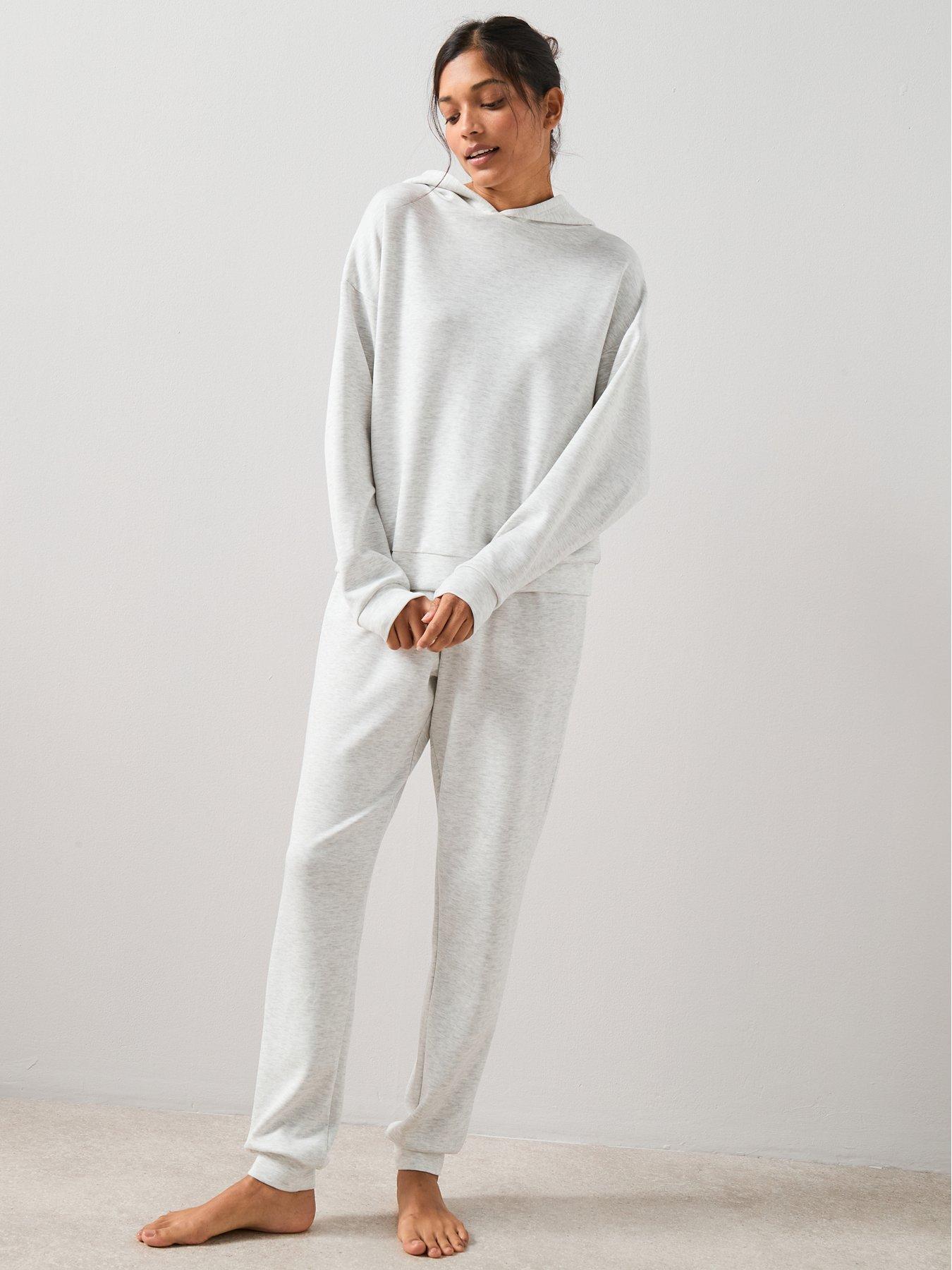  image of the-very-collection-marl-hoodie-and-jogger-loungewear-set-grey