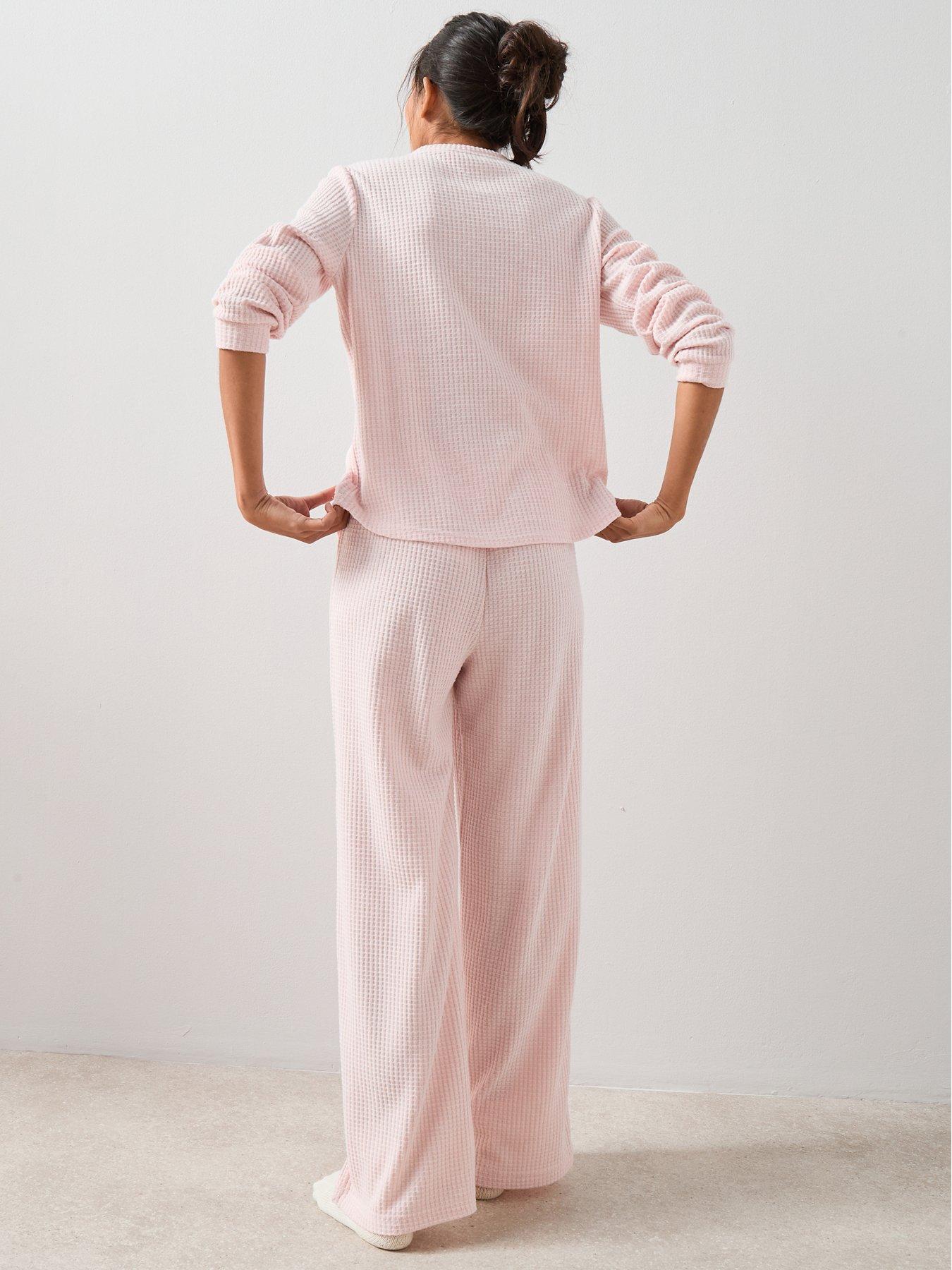 Image 2 of 7 of The Very Collection Waffle Textured Henley And Jogger Loungewear Set - Pink
