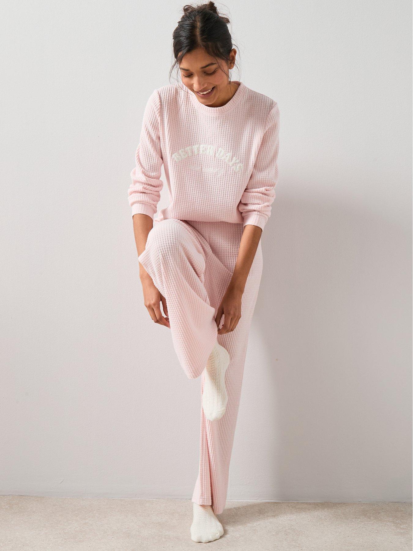 Image 3 of 7 of The Very Collection Waffle Textured Henley And Jogger Loungewear Set - Pink