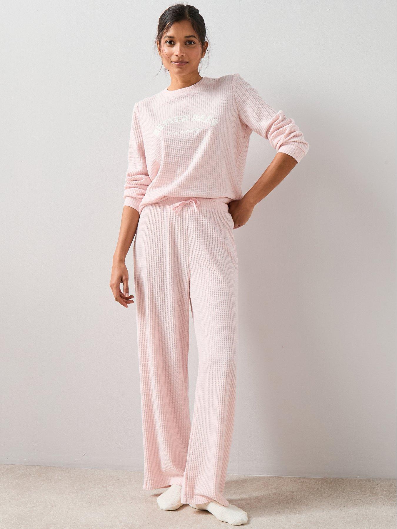 Image 4 of 7 of The Very Collection Waffle Textured Henley And Jogger Loungewear Set - Pink