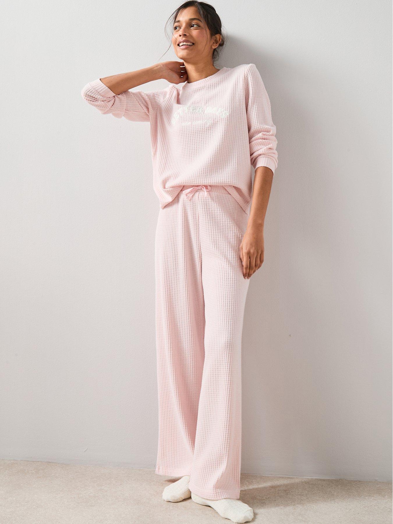Image 5 of 7 of The Very Collection Waffle Textured Henley And Jogger Loungewear Set - Pink