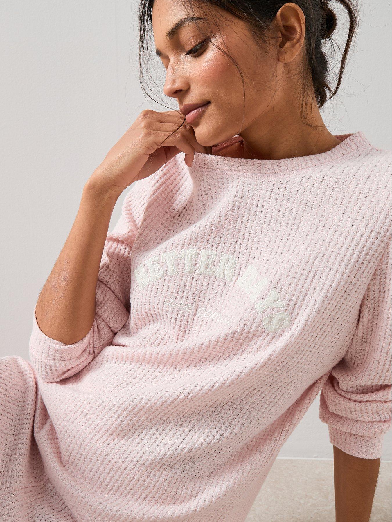 Image 6 of 7 of The Very Collection Waffle Textured Henley And Jogger Loungewear Set - Pink