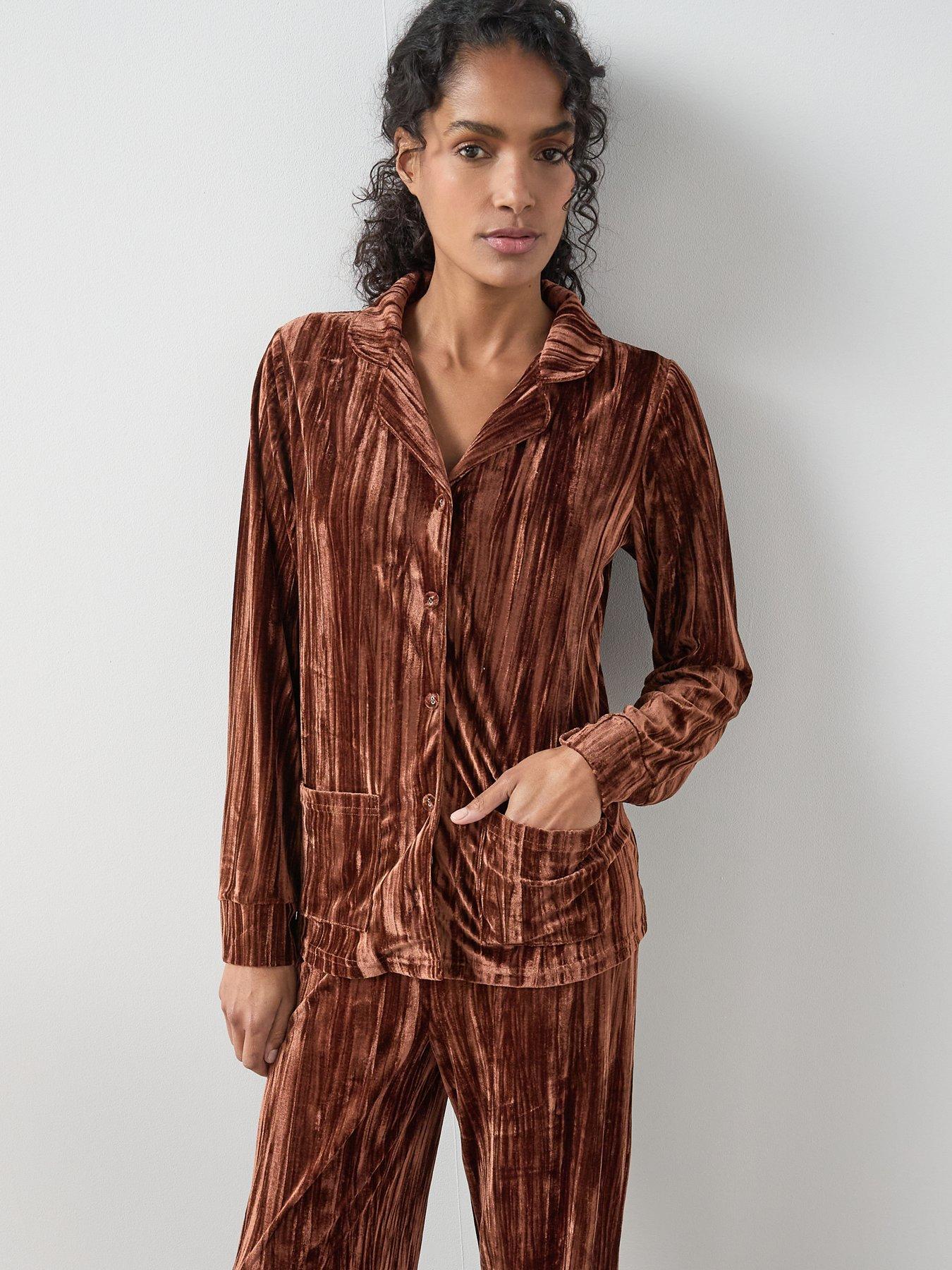  image of the-very-collection-crushed-velvet-revere-pj-set-brown