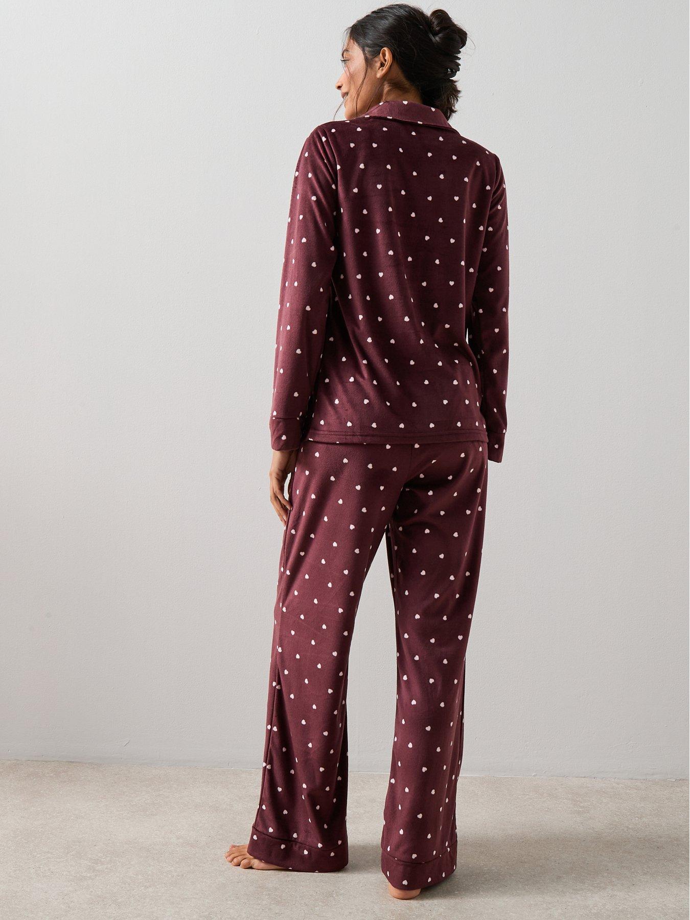 stillFront image of the-very-collection-baby-fleece-heart-print-revere-pyjama-set-with-eyemask-purple