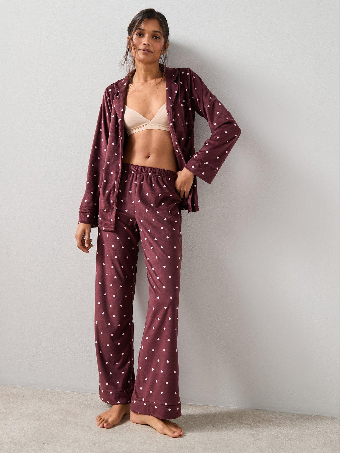  image of the-very-collection-baby-fleece-heart-print-revere-pyjama-set-with-eyemask-purple