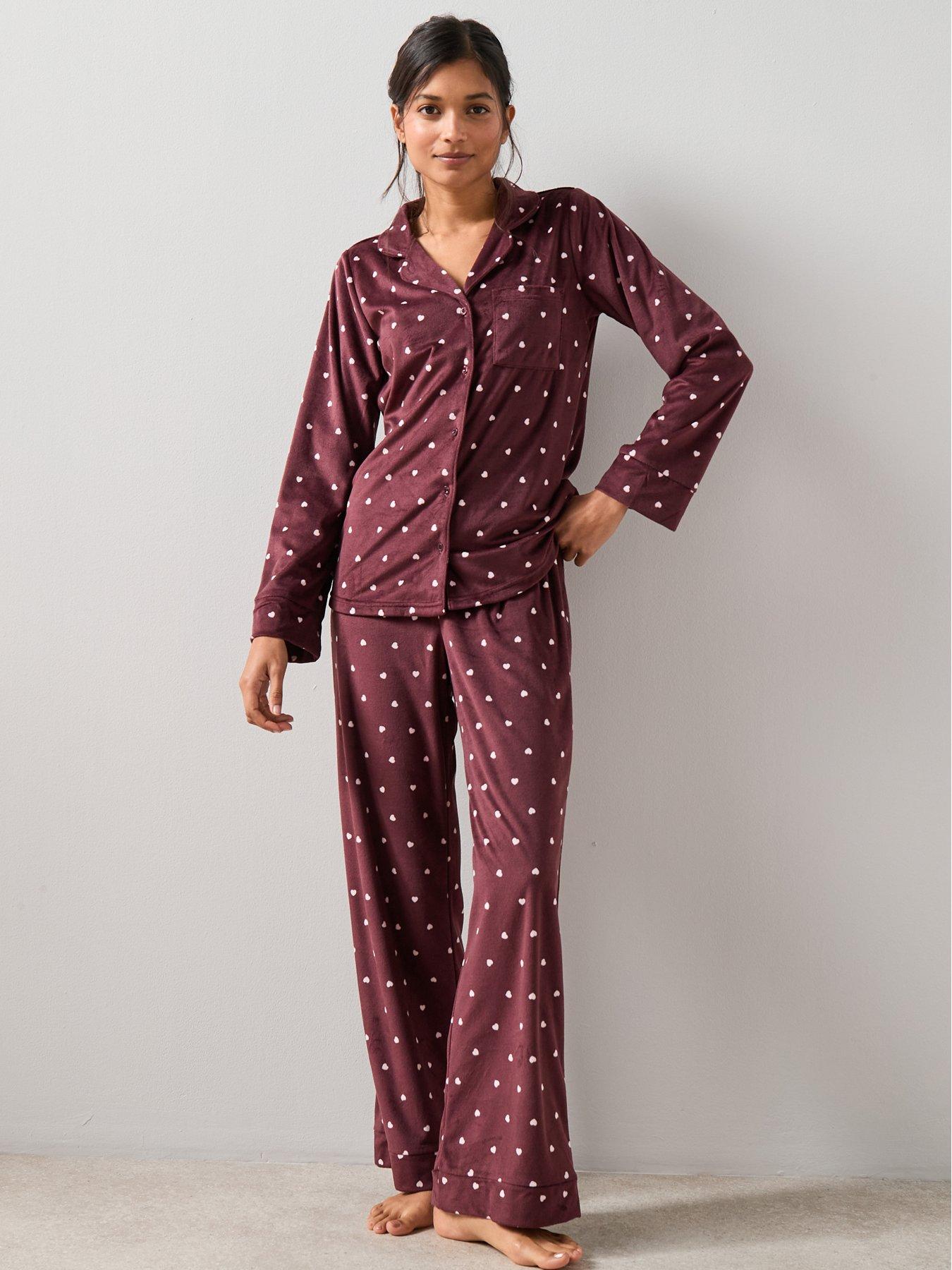  image of the-very-collection-baby-fleece-heart-print-revere-pyjama-set-with-eyemask-purple