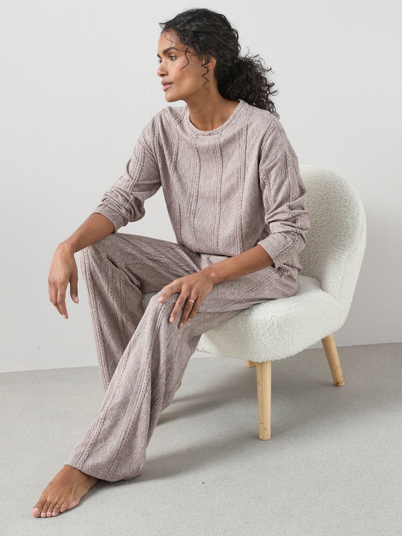 The Very Collection Cable Knit Long Sleeve And Wide Leg Lounge Set - Brown