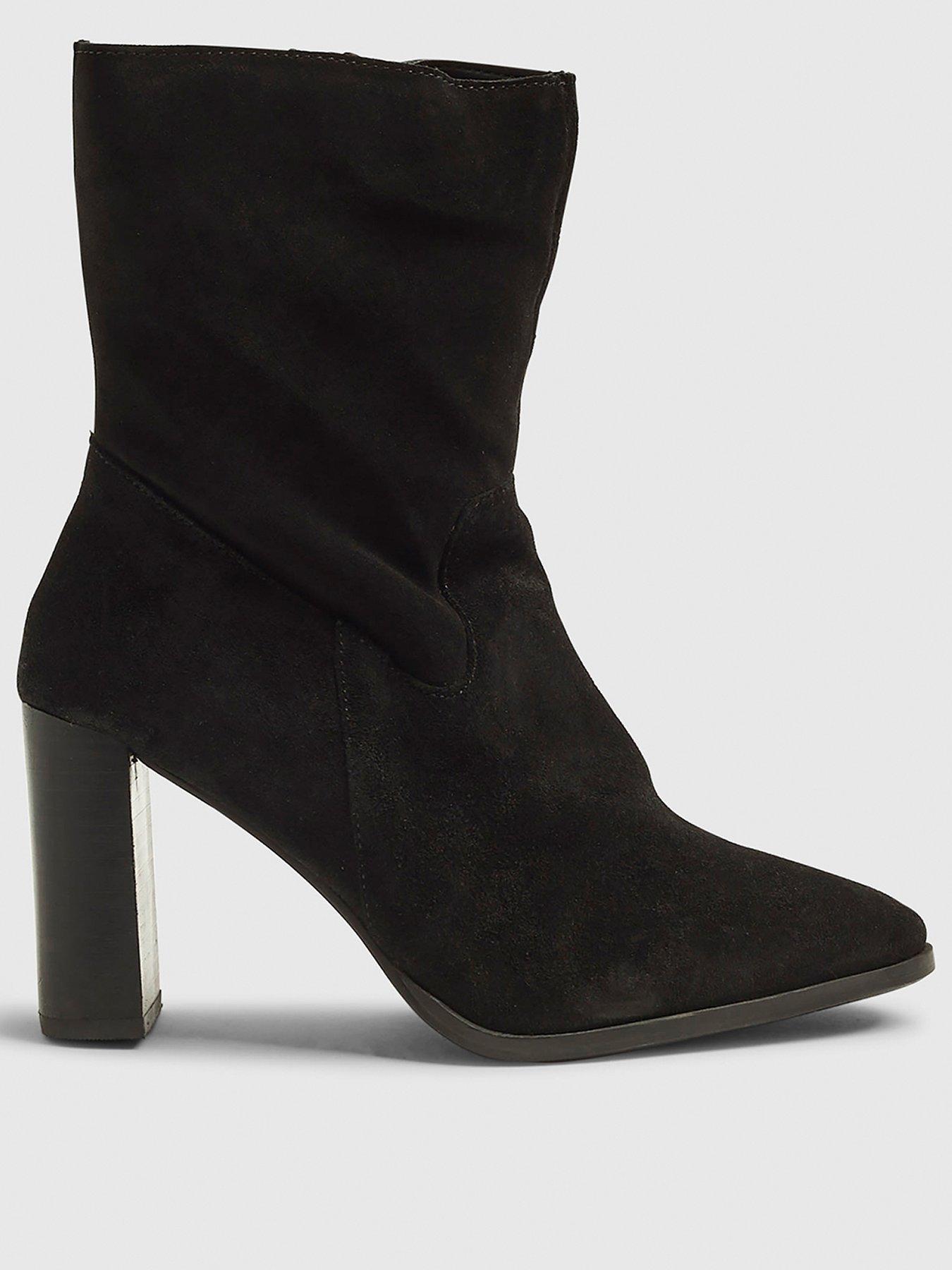 undefined Suede Heeled Ankle Boot - Black
