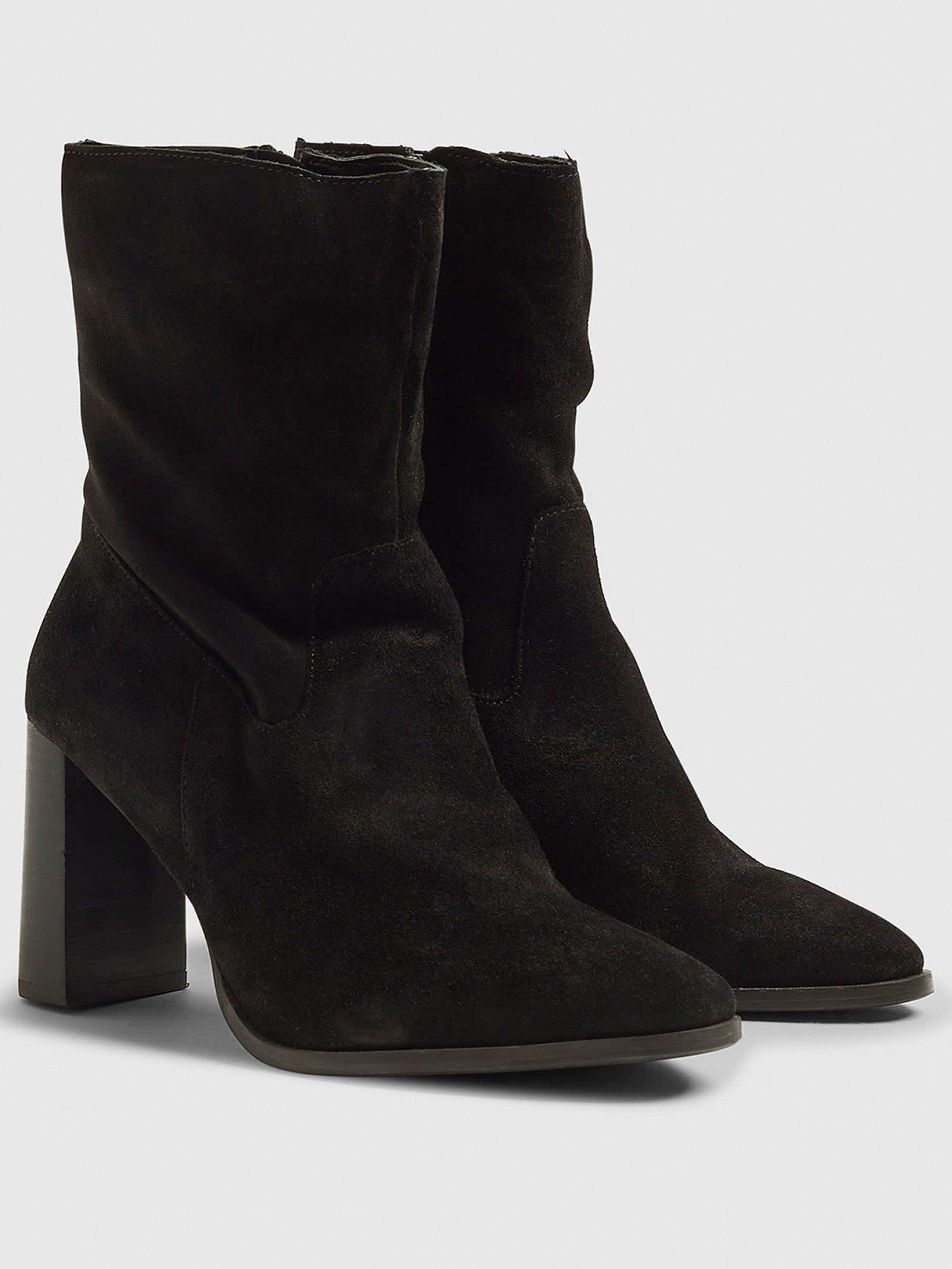 Image 2 of 5 of River Island Suede Heeled Ankle Boot - Black