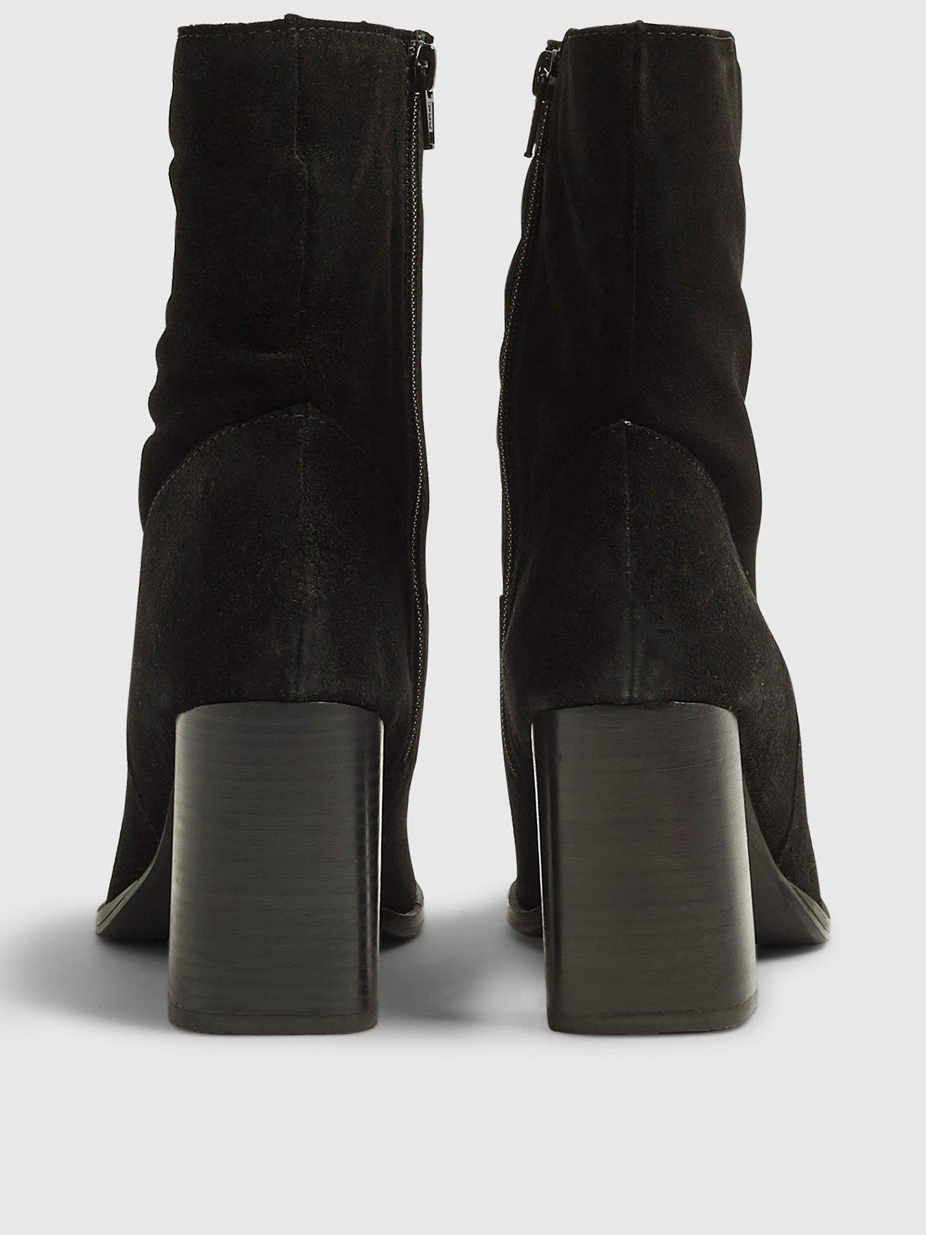 Image 3 of 5 of River Island Suede Heeled Ankle Boot - Black