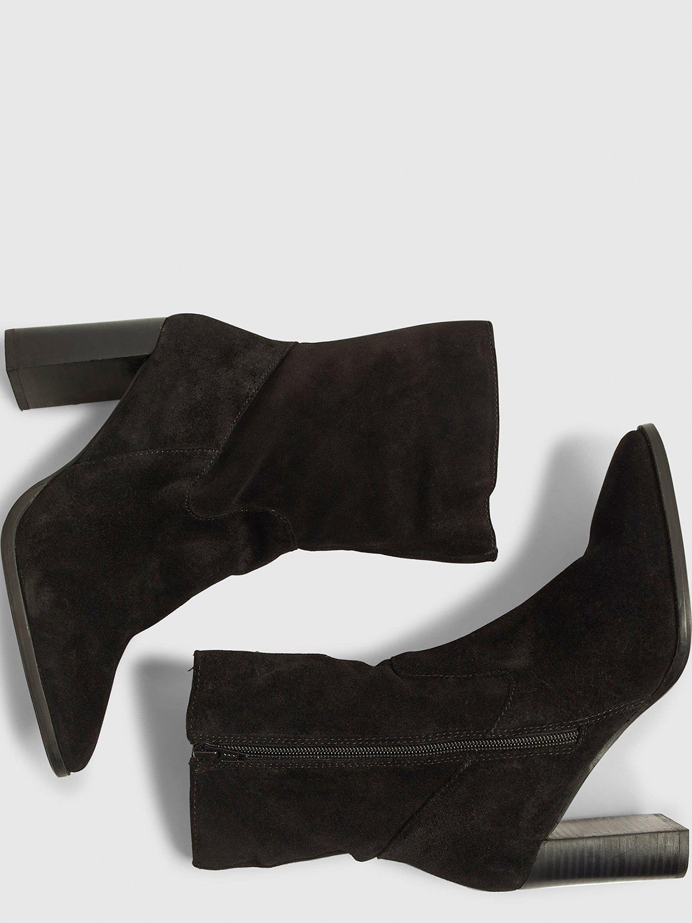 Image 4 of 5 of River Island Suede Heeled Ankle Boot - Black