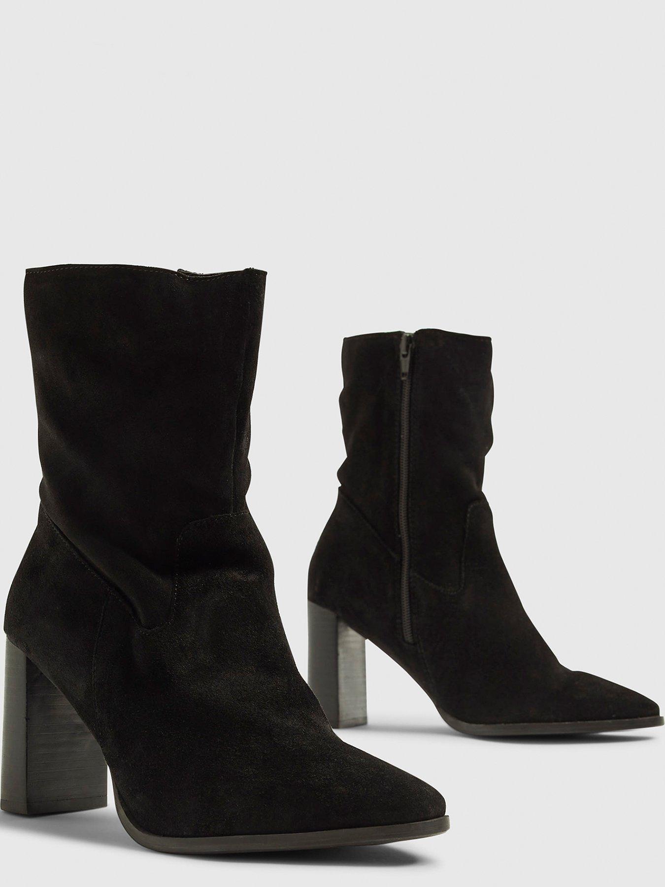 Image 5 of 5 of River Island Suede Heeled Ankle Boot - Black