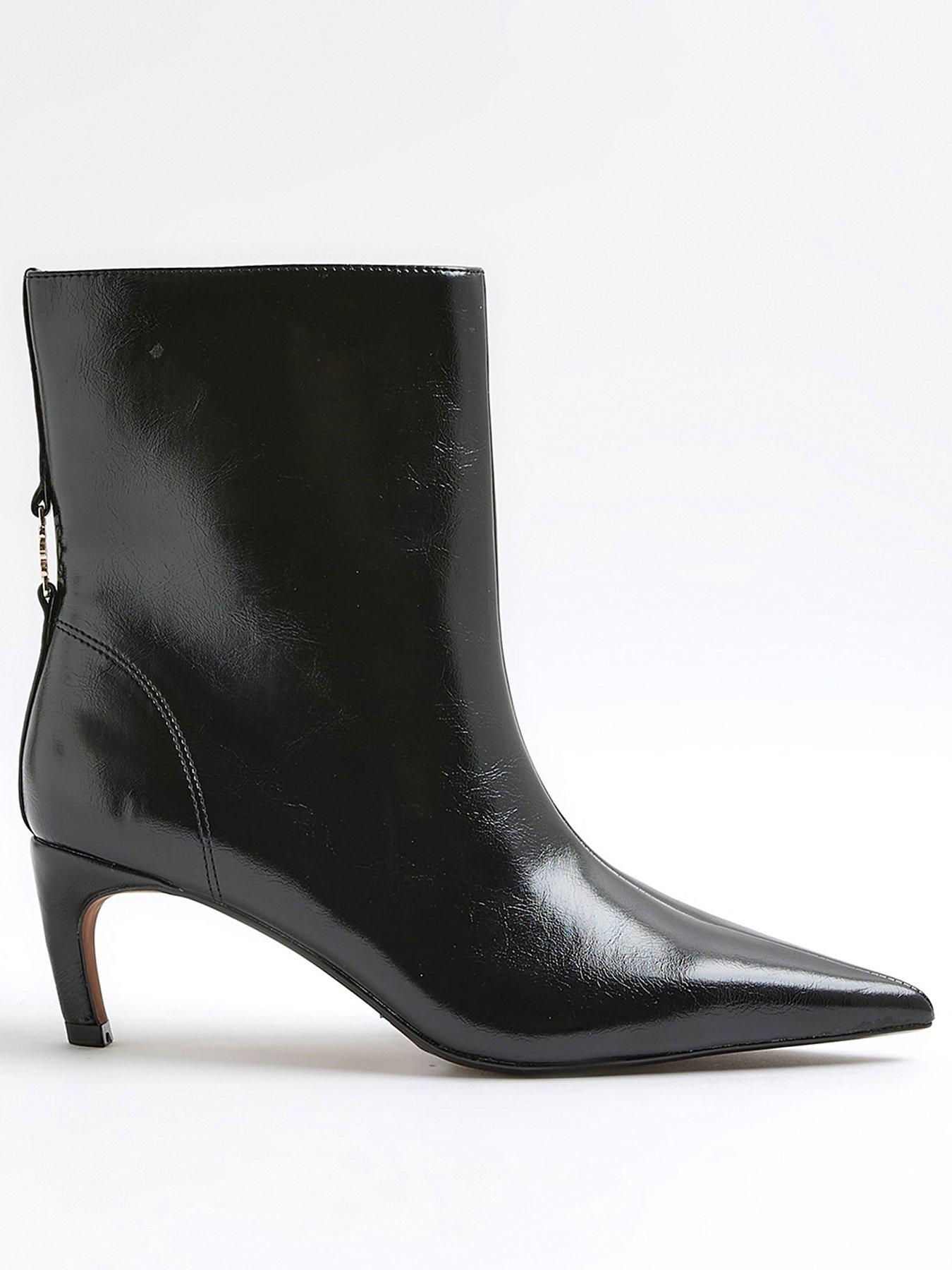 Image 3 of 6 of River Island Wide Point Kitten Heel Boot - Black