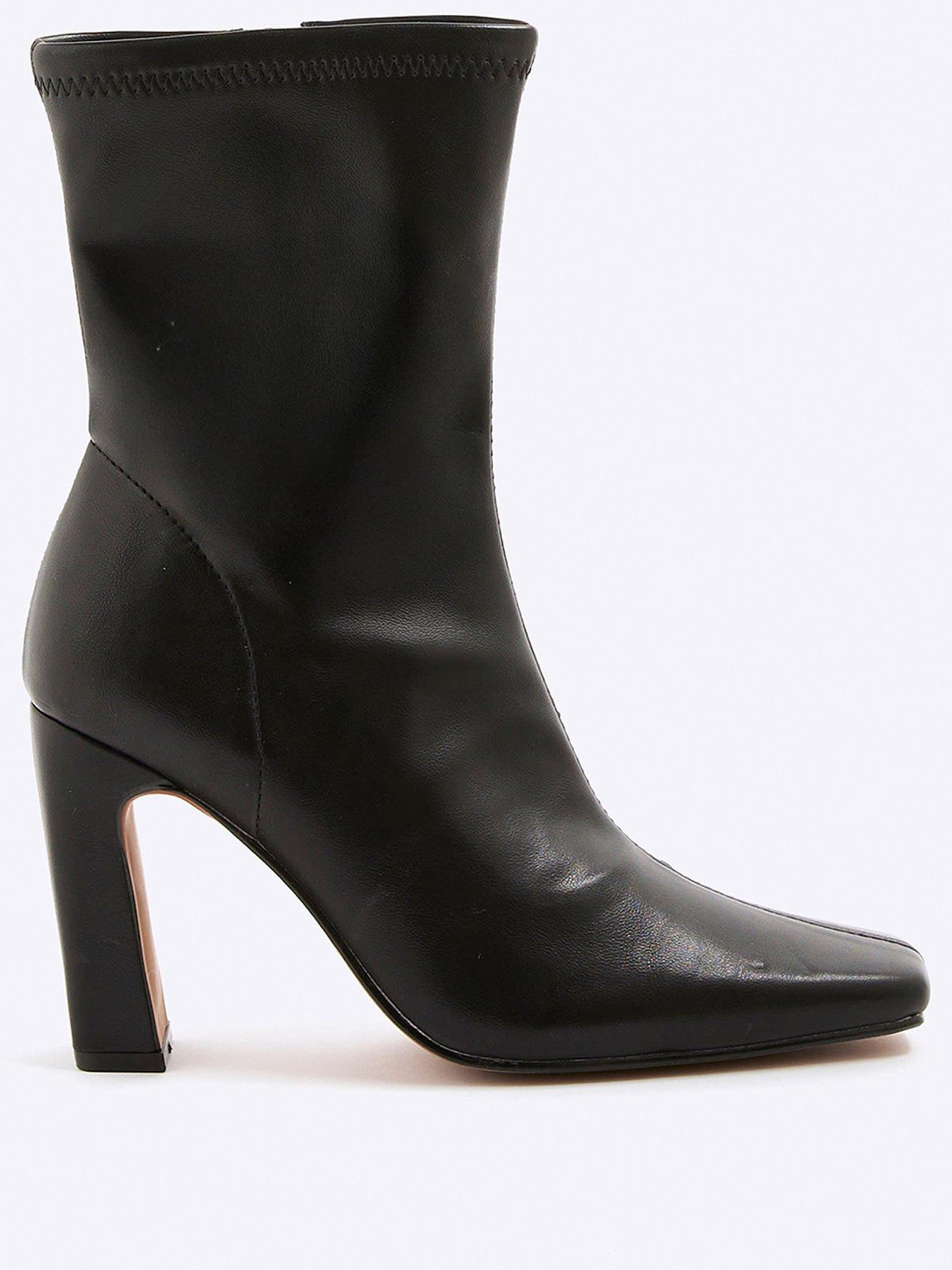 Image 3 of 6 of River Island Square Heel Stretch Boot - Black