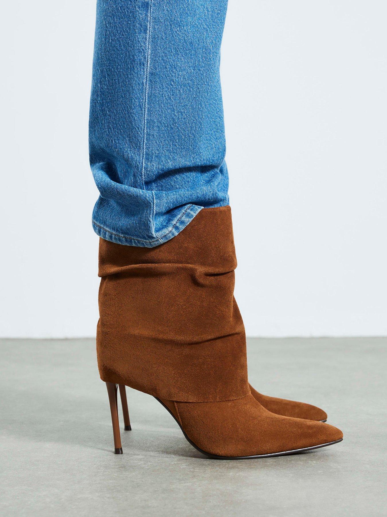 undefined Suede Fold Over Ankle Boot - Brown