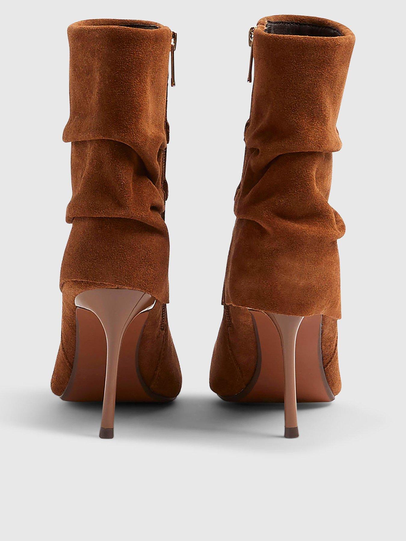 Image 4 of 6 of River Island Suede Fold Over Ankle Boot - Brown