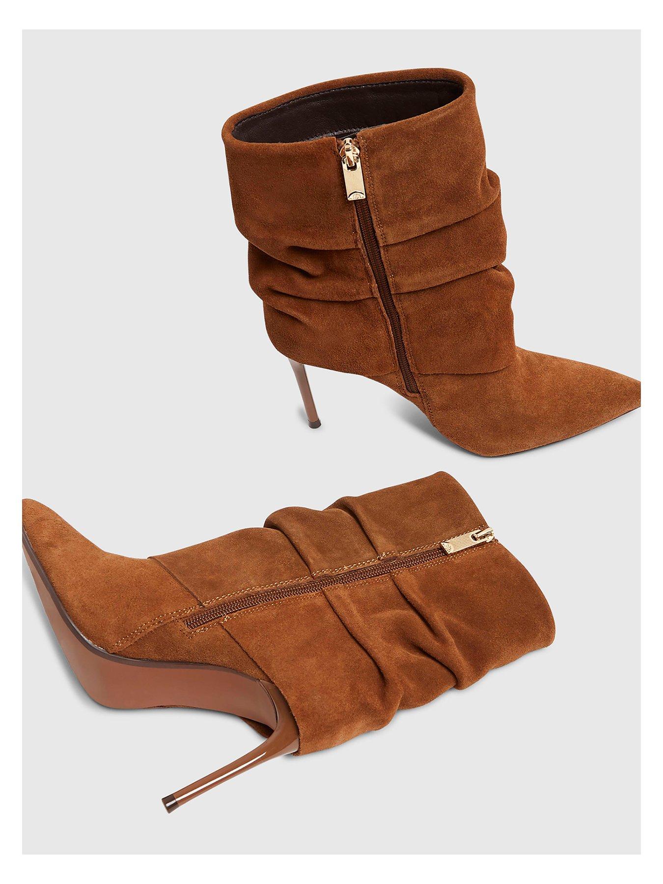 Image 5 of 6 of River Island Suede Fold Over Ankle Boot - Brown