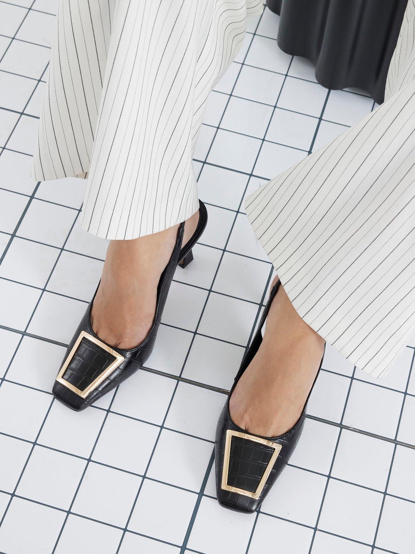 undefined Croc Buckle Slingback - Black