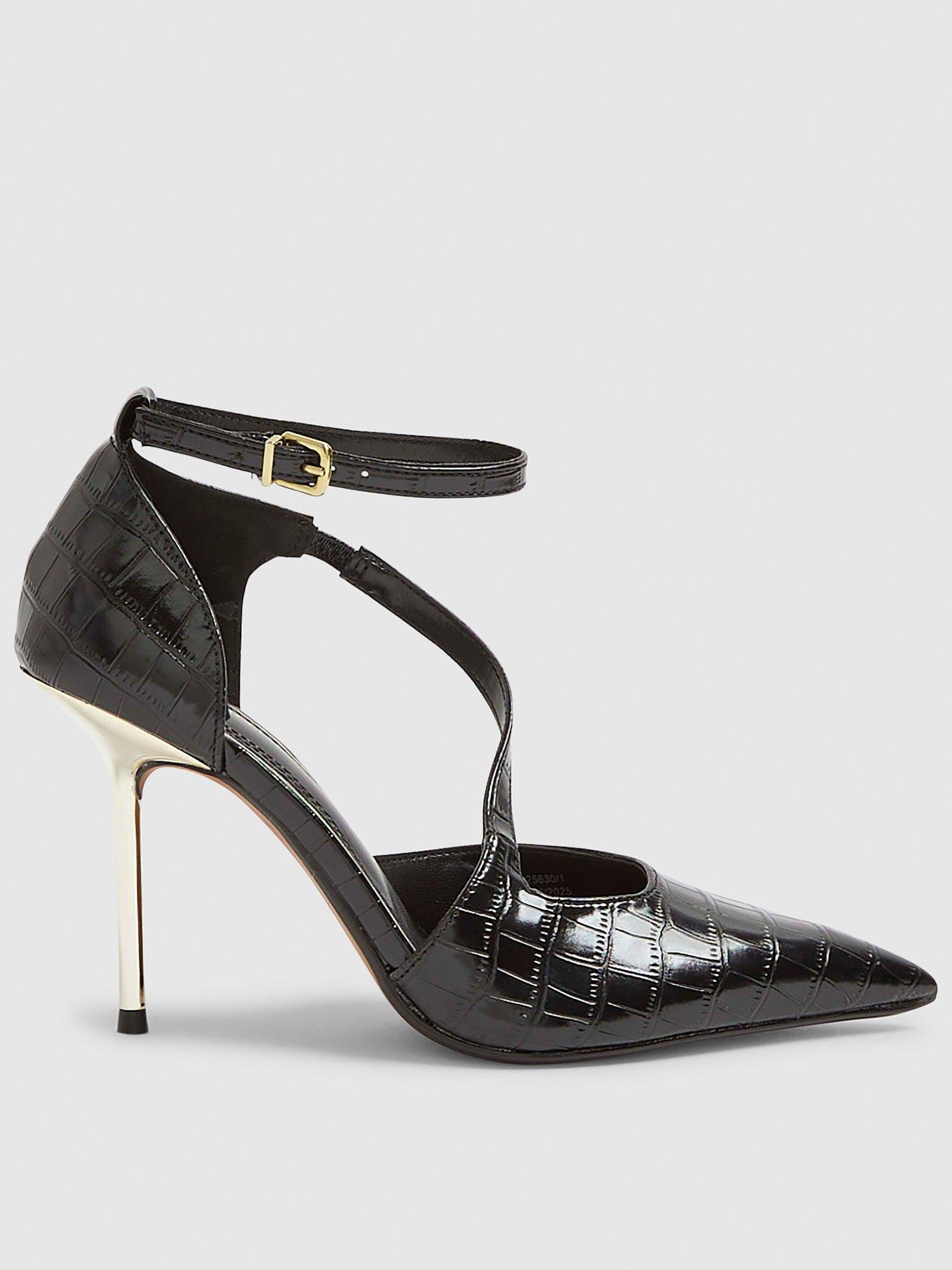  image of river-island-croc-asymmetrical-strap-metal-heel-black