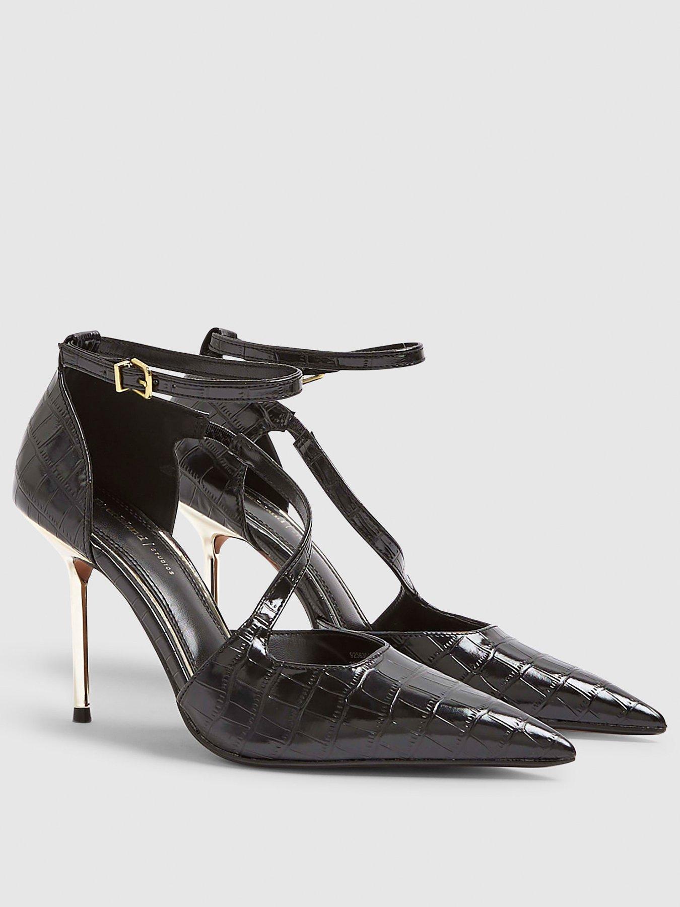 image of river-island-croc-asymmetrical-strap-metal-heel-black