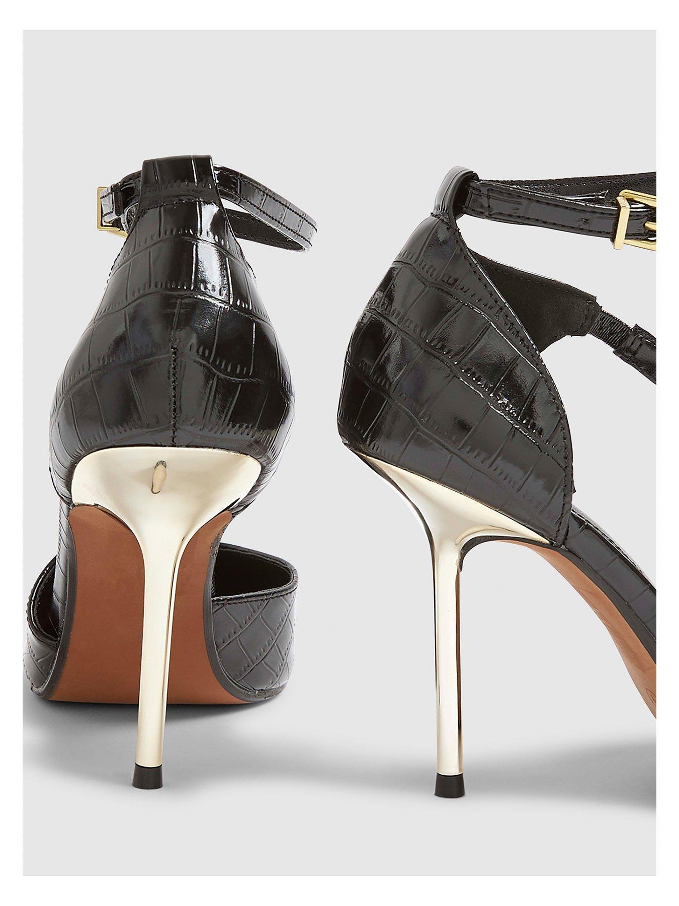 image of river-island-croc-asymmetrical-strap-metal-heel-black