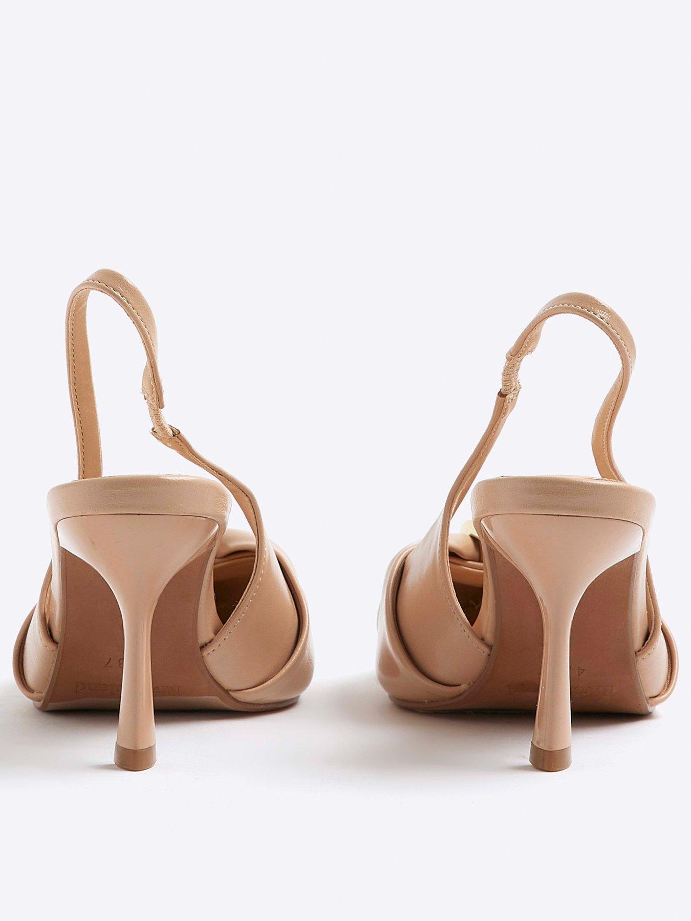 Image 3 of 6 of River Island Ruched Hardware Slingback - Beige