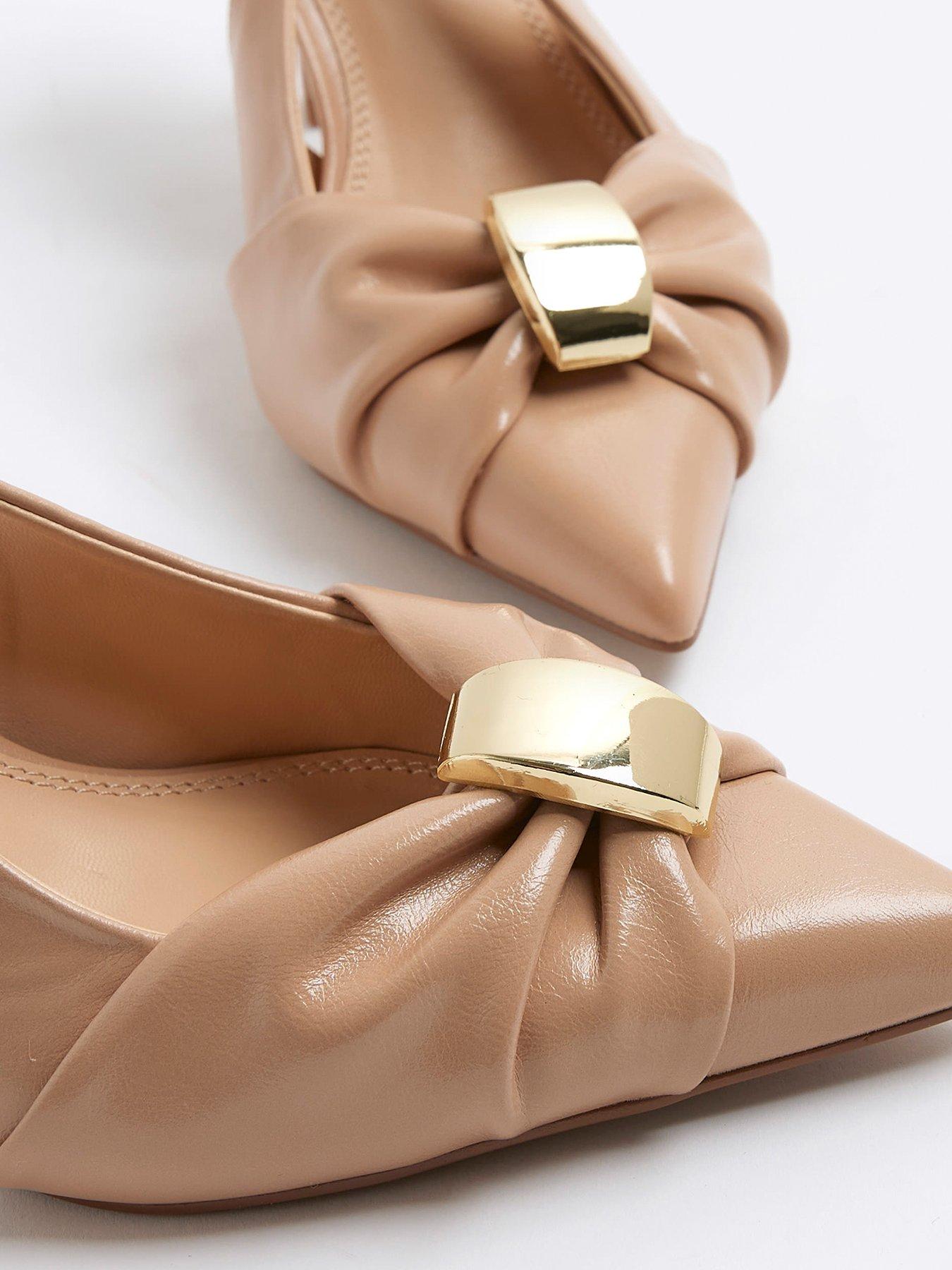 Image 5 of 6 of River Island Ruched Hardware Slingback - Beige