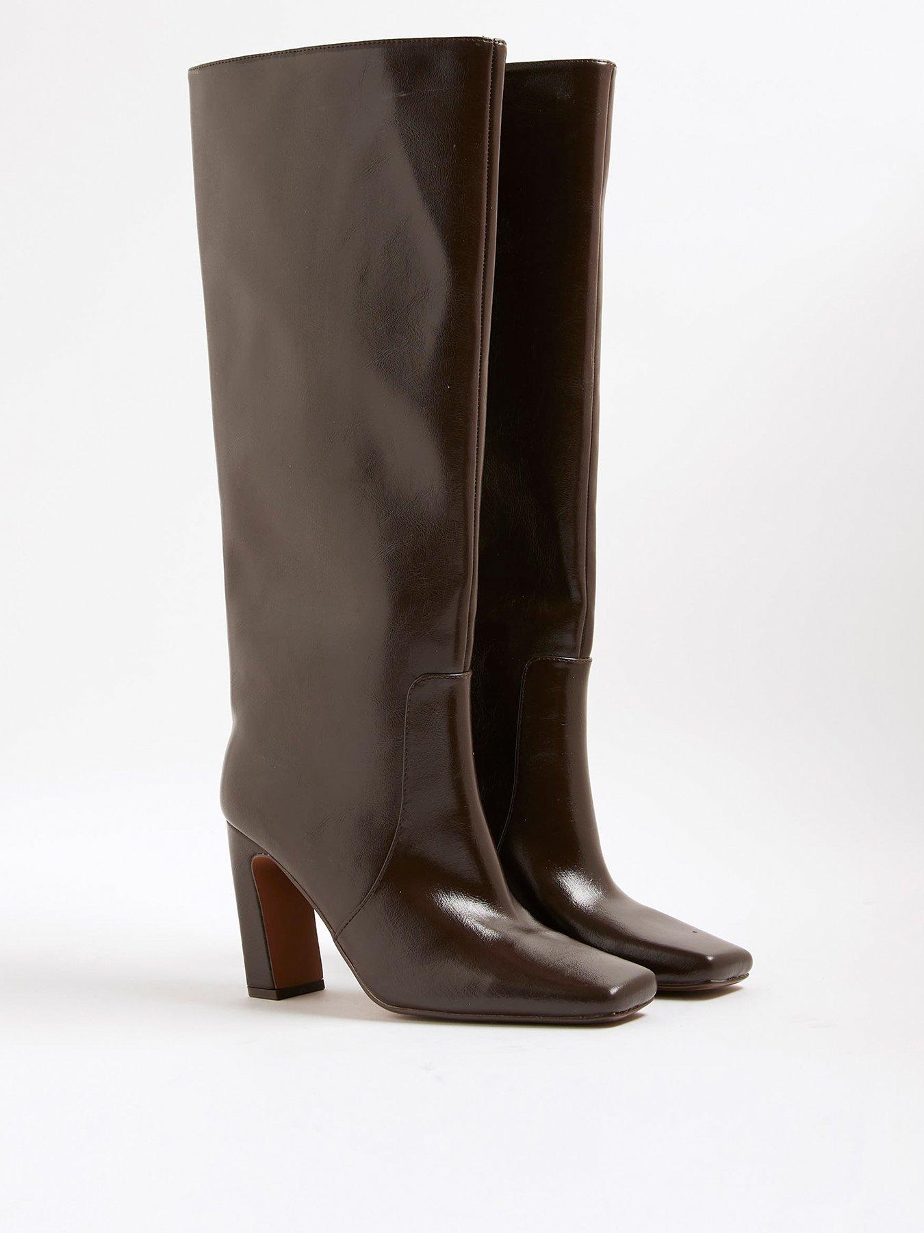 Image 3 of 6 of River Island Chisel Toe High Leg Boot - Brown