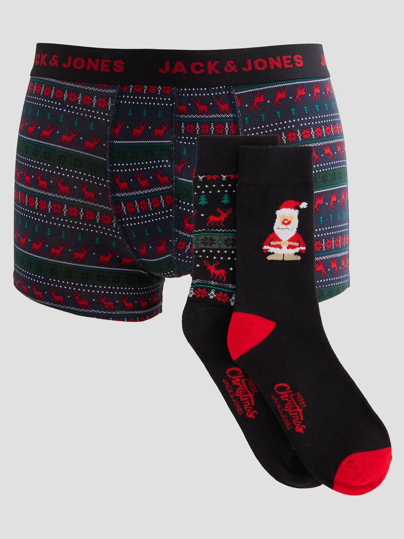 Image 1 of 3 of Jack & Jones Reindeer Trunks and Socks Christmas Giftbox - Black