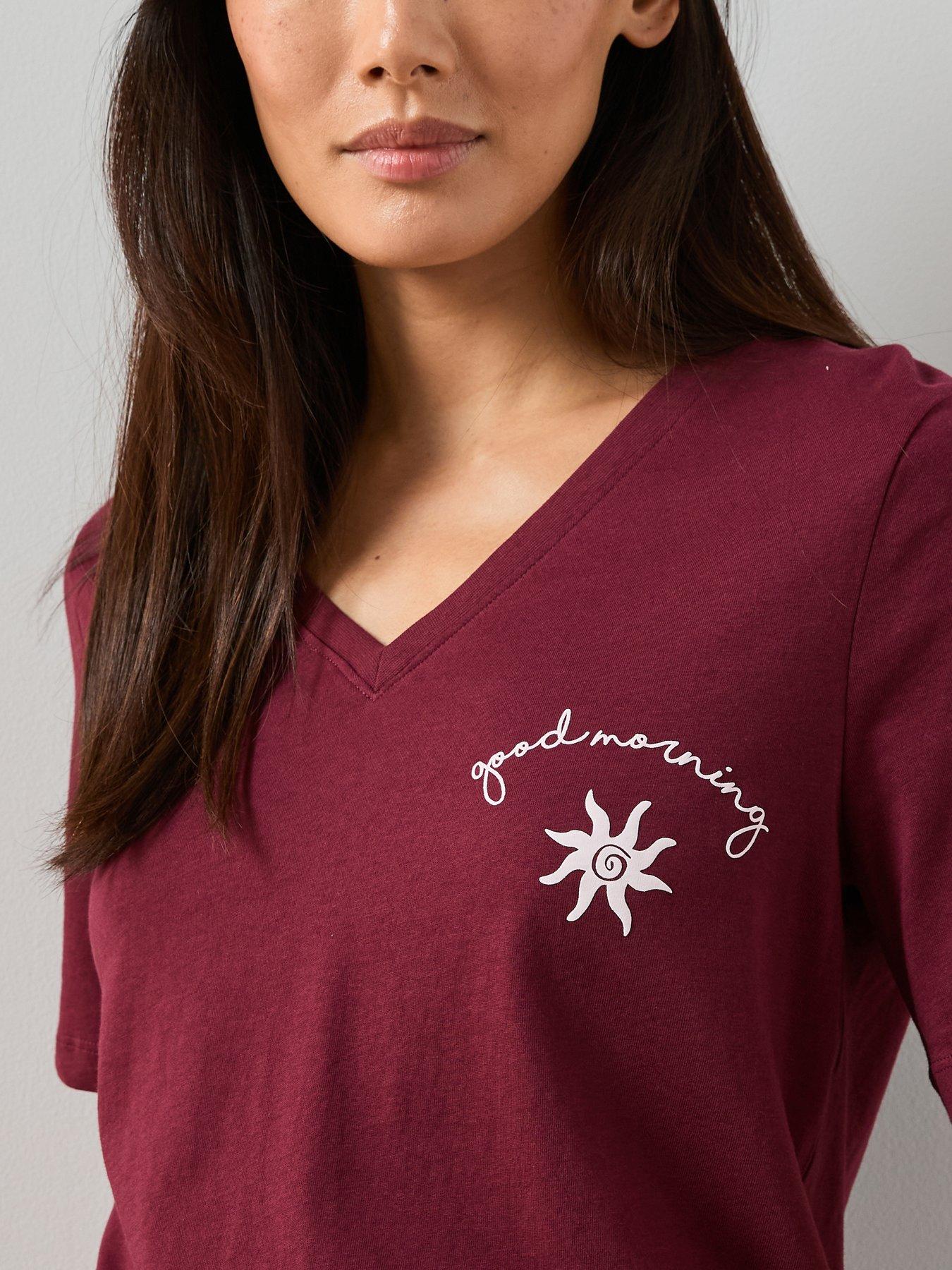  image of the-very-collection-v-neck-sun-abstract-print-tshirt-and-wide-leg-pyjama-bottoms-pink