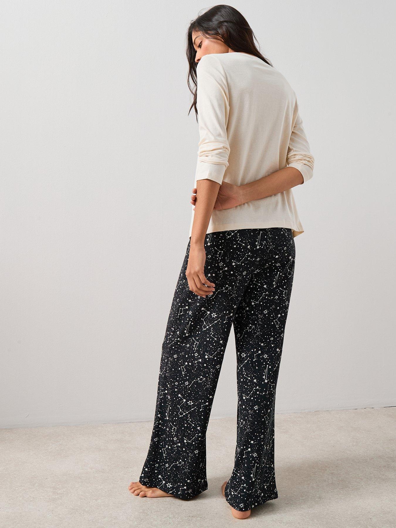 Image 2 of 7 of The Very Collection Constellations Star Print With Wide Leg Bottom Pyjama Set - Multi