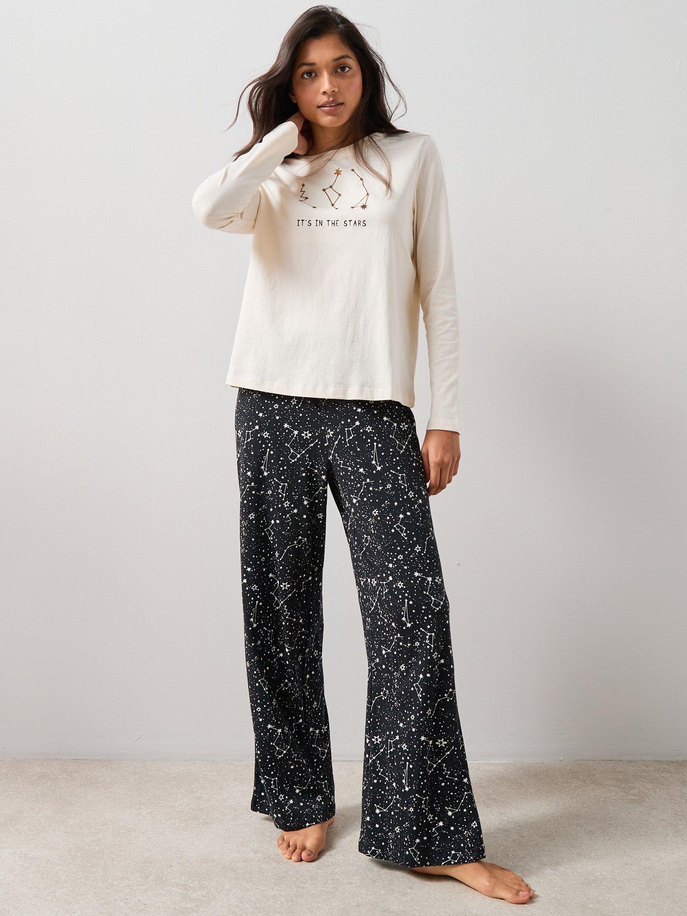 Image 3 of 7 of The Very Collection Constellations Star Print With Wide Leg Bottom Pyjama Set - Multi