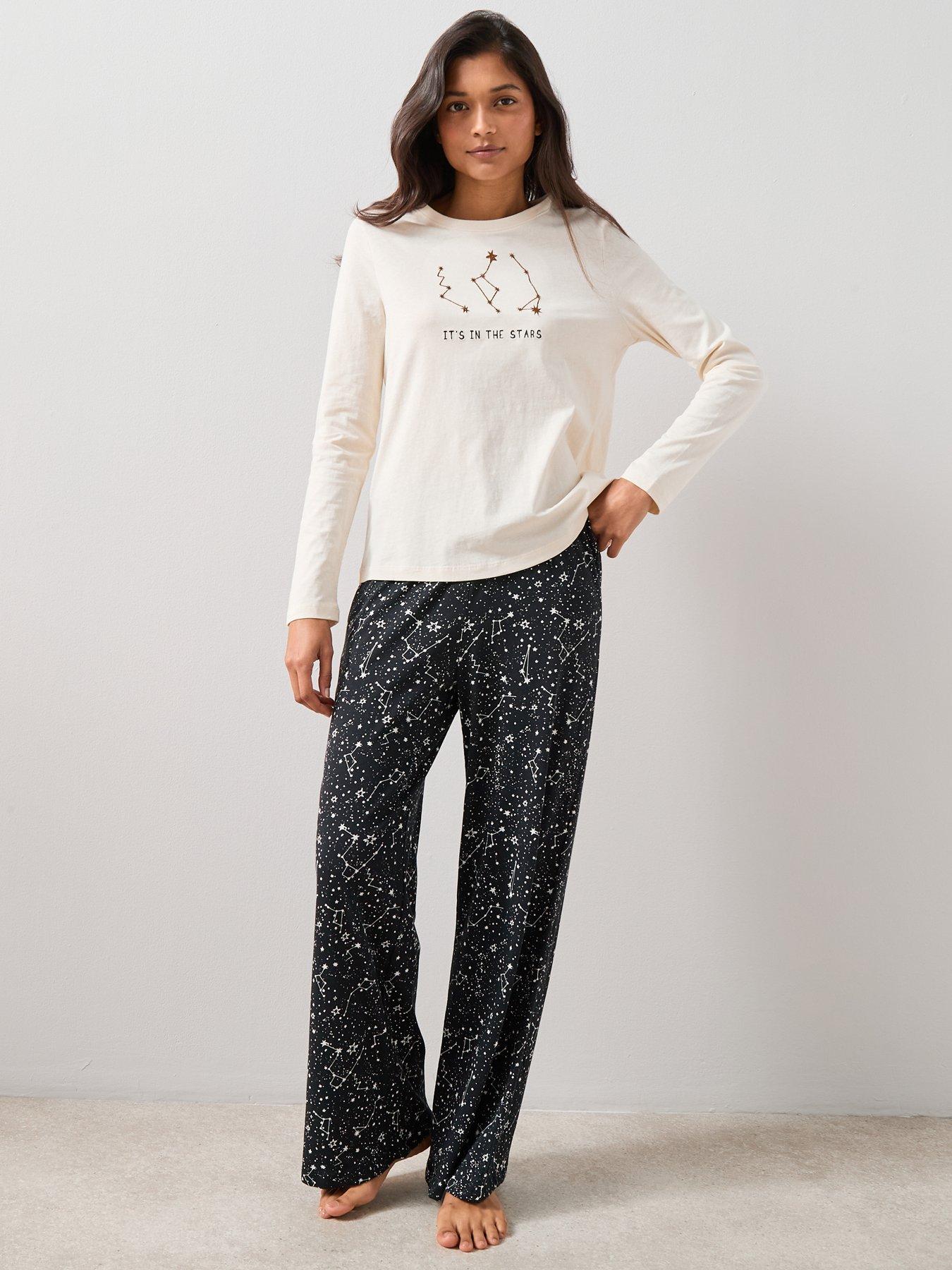 Image 4 of 7 of The Very Collection Constellations Star Print With Wide Leg Bottom Pyjama Set - Multi