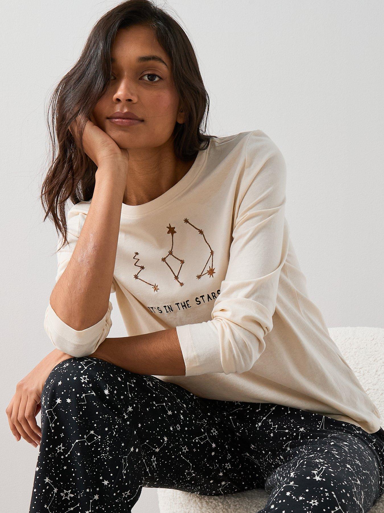 Image 6 of 7 of The Very Collection Constellations Star Print With Wide Leg Bottom Pyjama Set - Multi