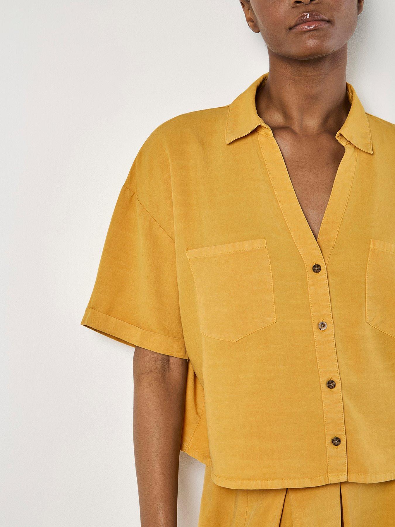 undefined Open Collar Cropped Shirt - Yellow