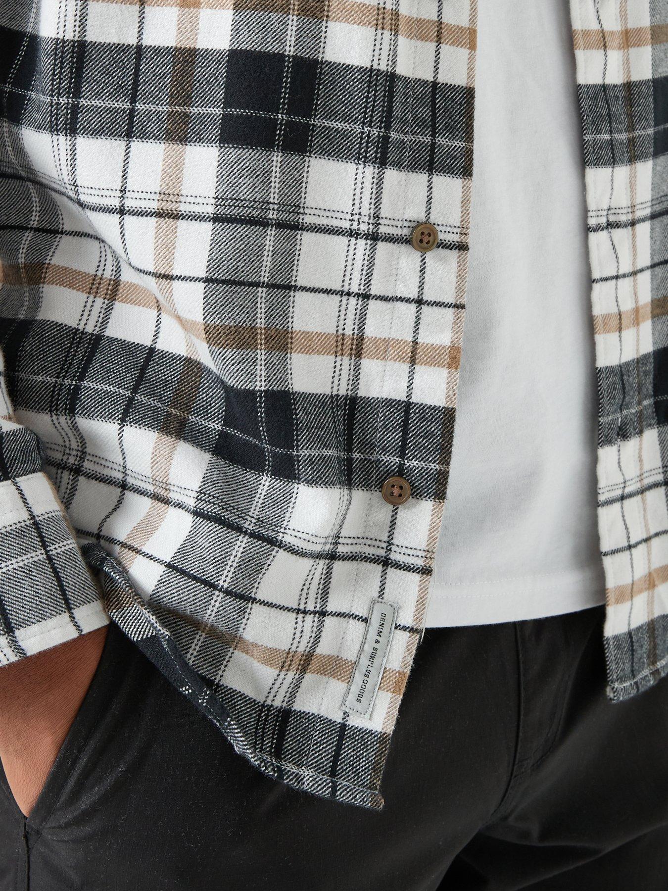  image of jack-jones-barkley-flannel-long-sleeve-check-shirt-grey