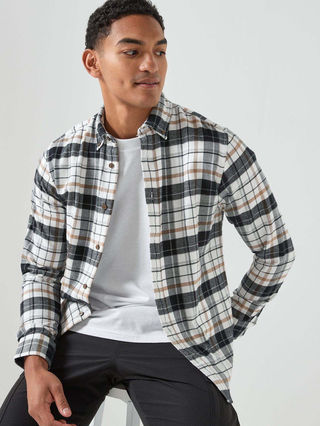  image of jack-jones-barkley-flannel-long-sleeve-check-shirt-grey