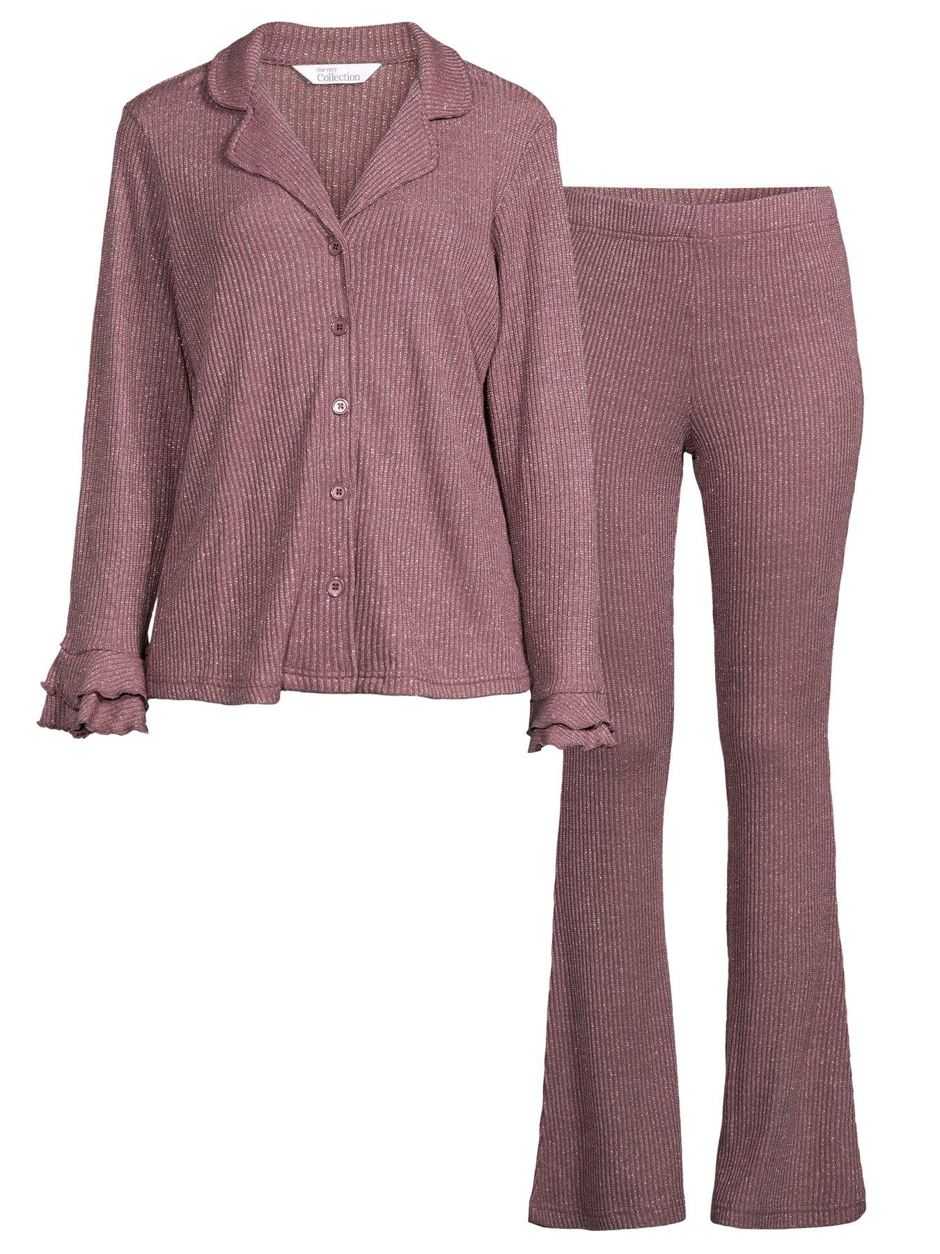 Image 7 of 7 of The Very Collection Glitter Flare Cuff Revere Pj Set - Pink