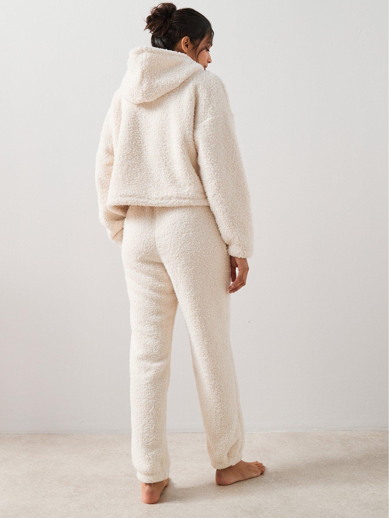 stillFront image of the-very-collection-borg-hoody-and-jogger-set-cream