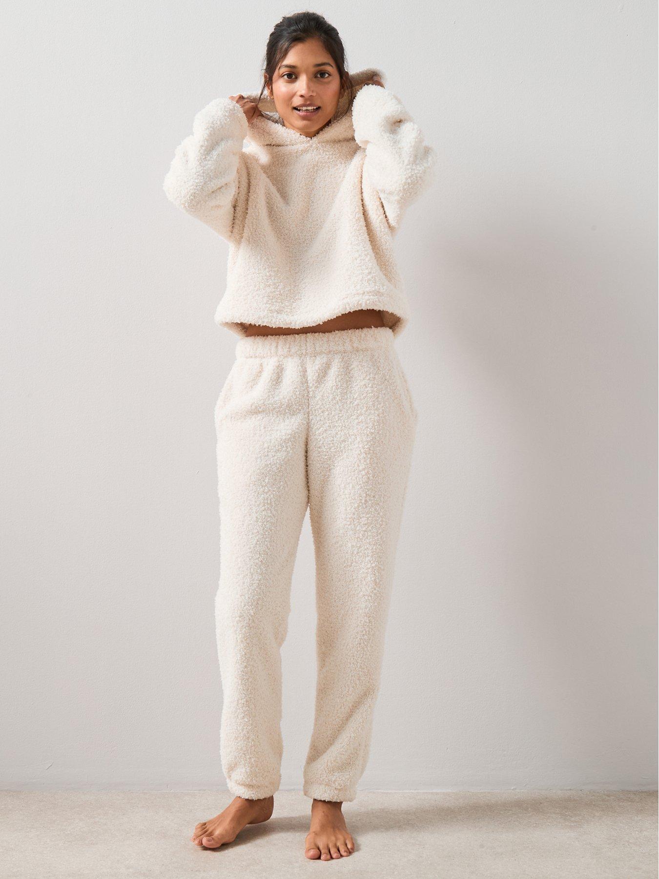  image of the-very-collection-borg-hoody-and-jogger-set-cream