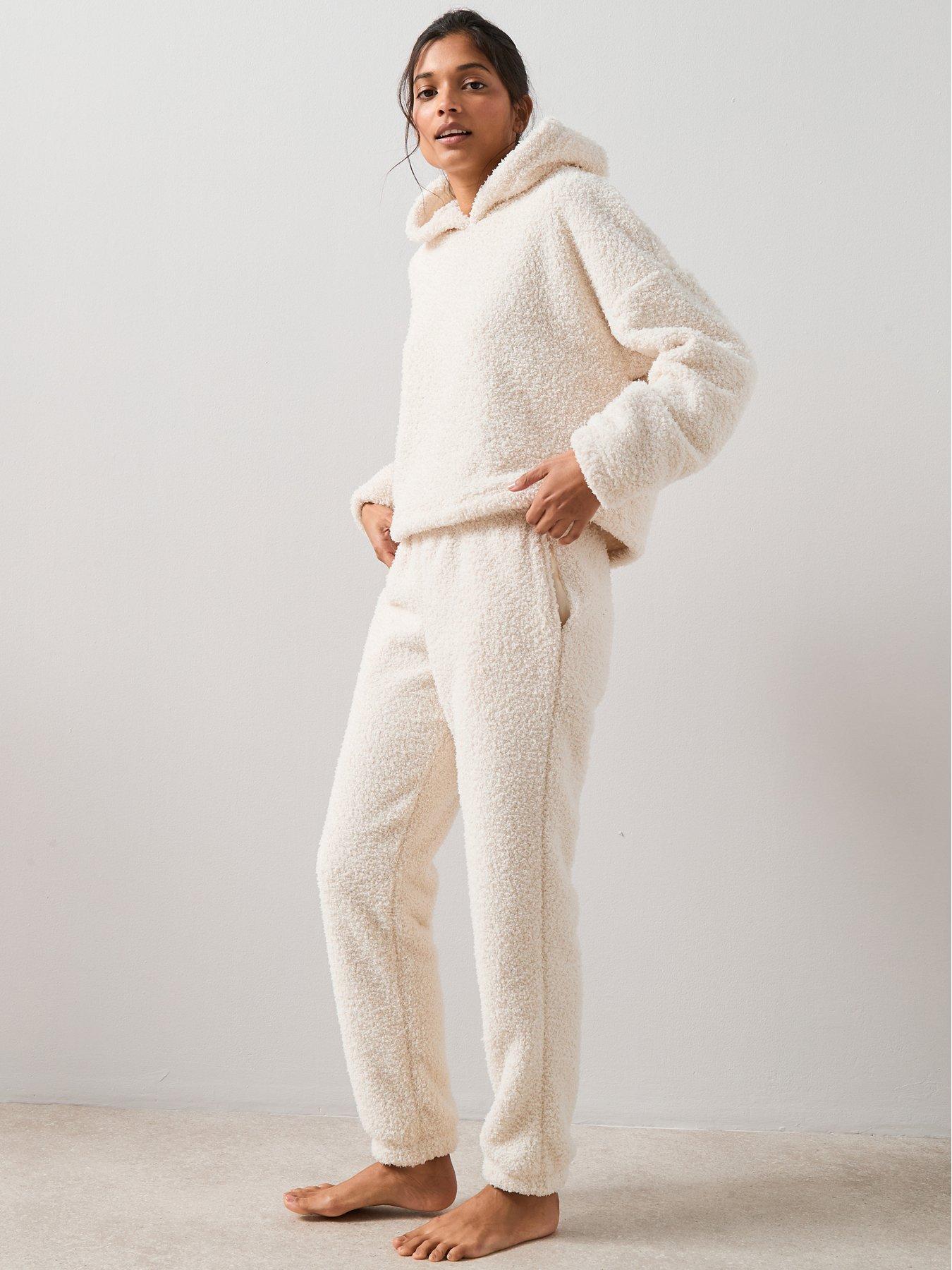  image of the-very-collection-borg-hoody-and-jogger-set-cream