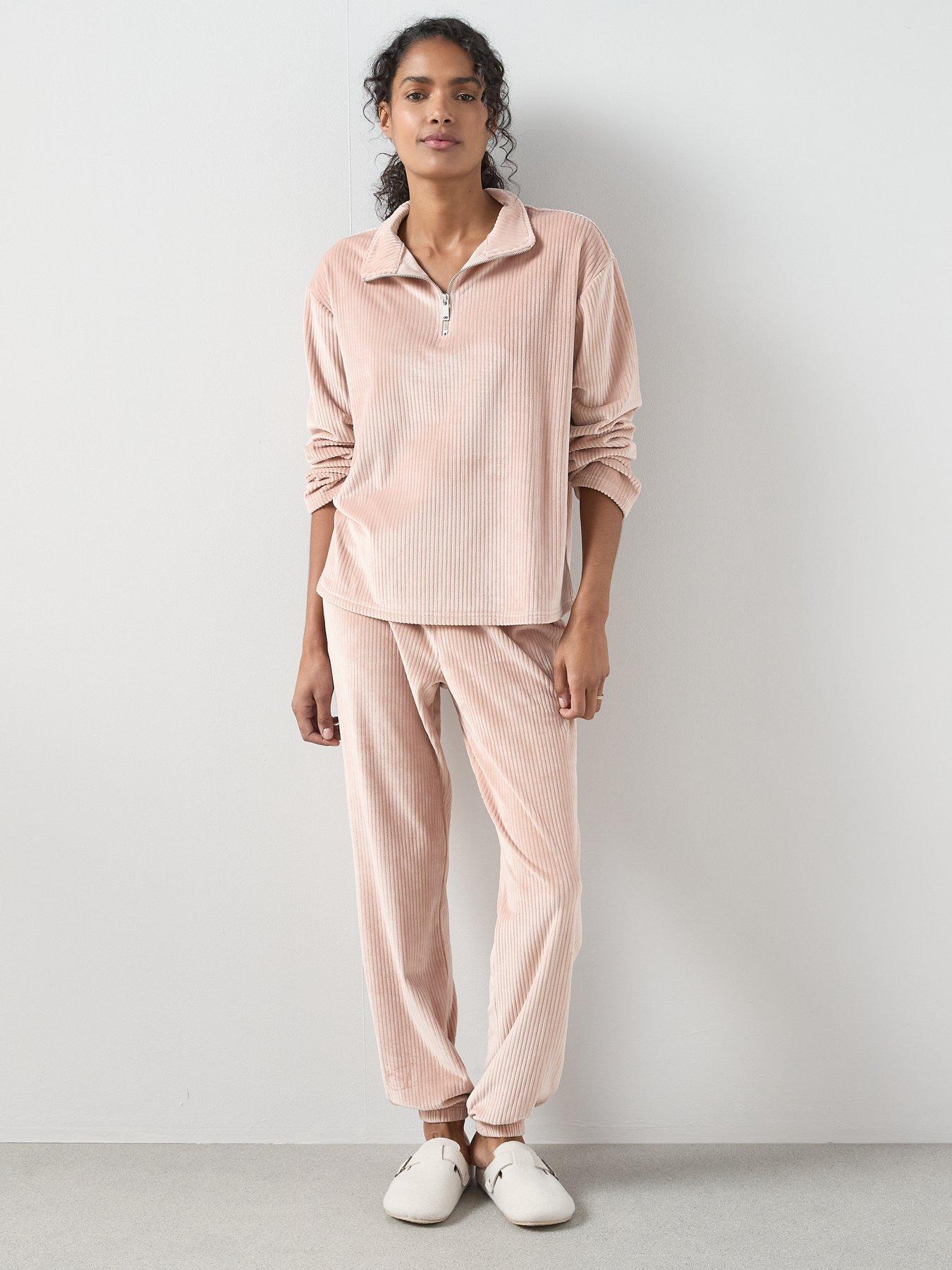 Image 3 of 6 of The Very Collection Velour Half Zip Fleece And Jogger Loungewear Set