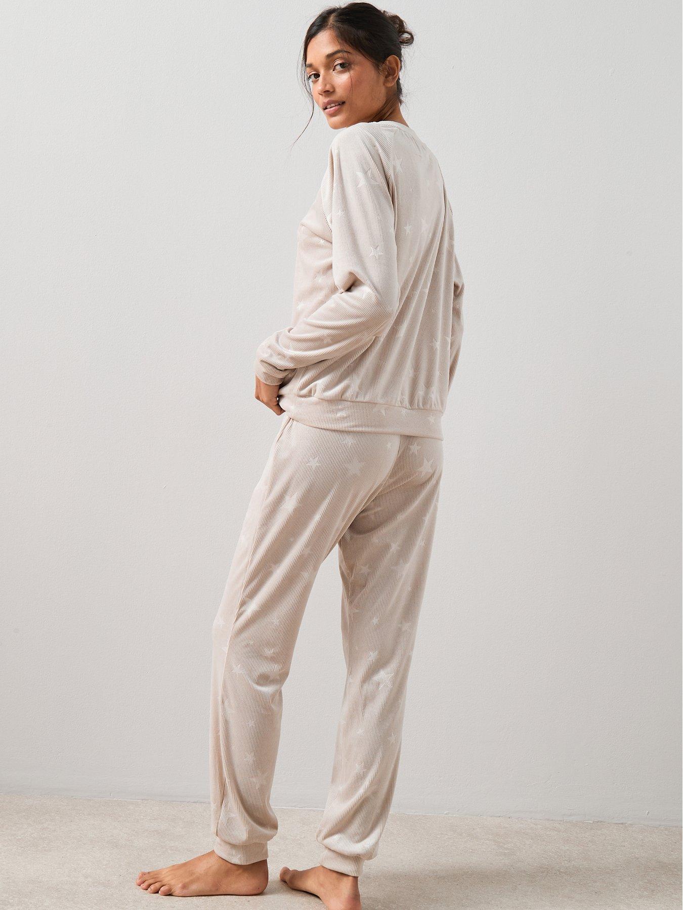 Image 2 of 7 of The Very Collection Carved Star Ribbed Loungewear Set - Cream