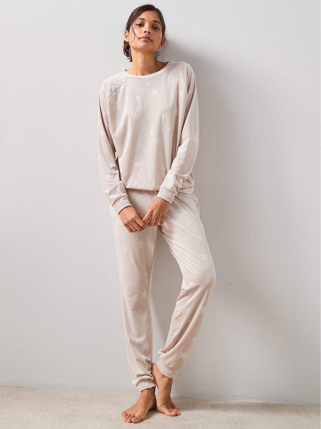 Image 3 of 7 of The Very Collection Carved Star Ribbed Loungewear Set - Cream