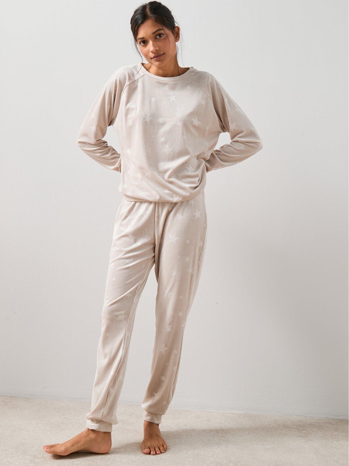 Image 4 of 7 of The Very Collection Carved Star Ribbed Loungewear Set - Cream